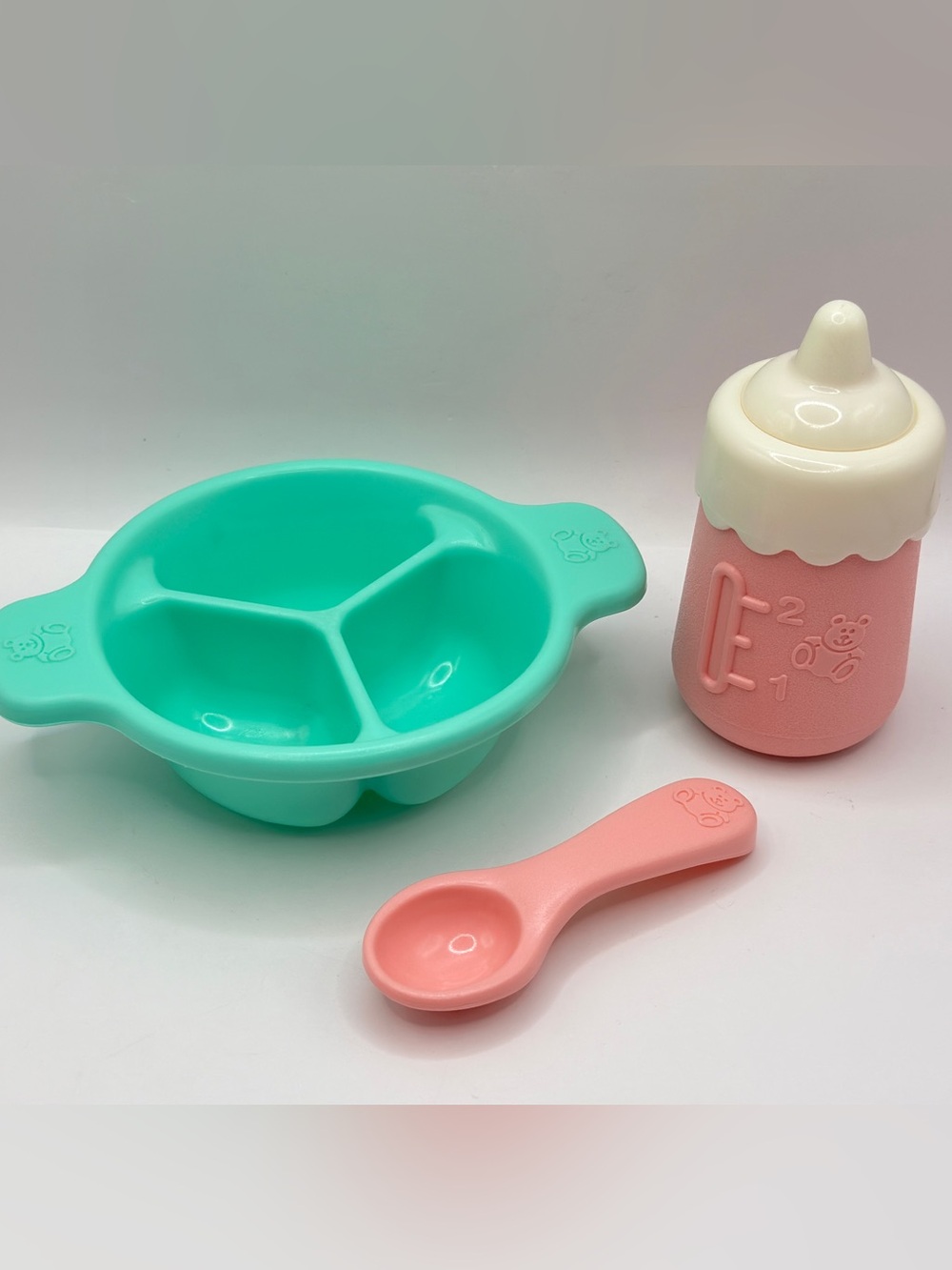 Vintage Little Tikes Baby Doll Feeding Set Tenderheart Bottle, Bowl & Spoon EUC